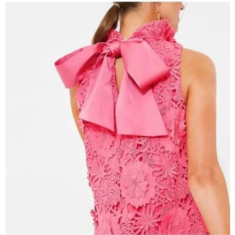 Tuckernuck Guipure Lace Blythe Sleeveless Floral Dress Pink Size L Preppy Party - Picture 2 of 10